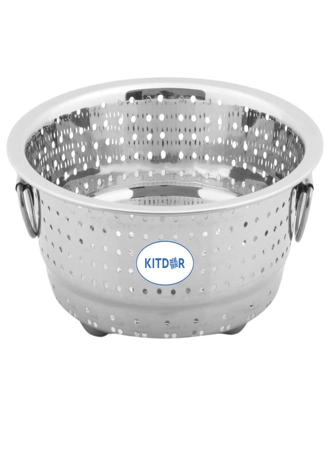 Kitdor Stainless Steel Rice Strainer for Kitchen (Regular) | Steel Colander for Washing Vegetables, Fruits, Rice, Pulses, Noodles and Pasta (with Stand and Handles) - Image 3